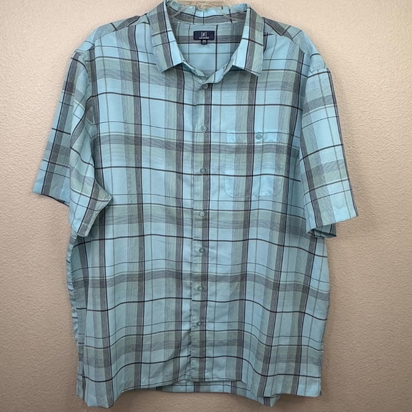 George Mens Blue Plaid Collared Button Up Short Sleeve Shirt Sz. 3XLT 54 56 USED - Picture 1 of 11
